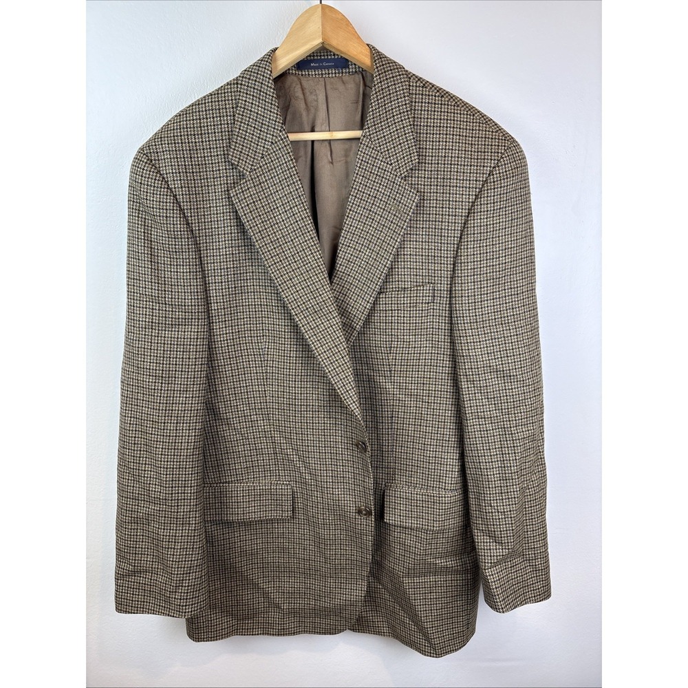 Vintage Chaps Ralph Lauren Houndstooth Pure Wool Blazer Mens 46 T Brown